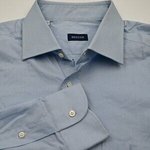 NEW $275 Breuer Made in Italy Very Fine Blue Stripe Cotton Dress Shirt 17x36